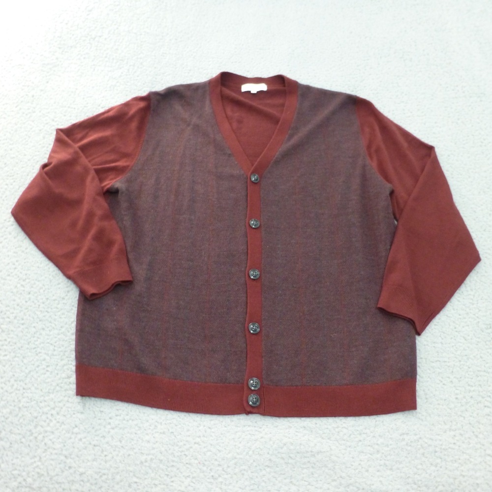 Turnbury Cardigan Sweater Mens XL Merino Wool Blend Red V-Neck Grandpa Classic